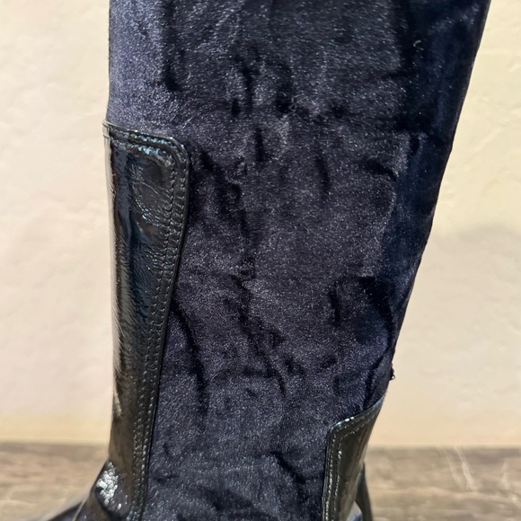 Italian Patent Leather and Velveteen Over The Knee Sock Boots - Picture 10 of 16